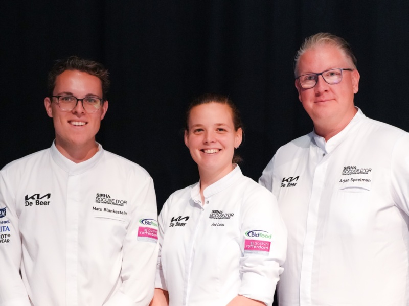 V.l.n.r.: Commis Mats Blankestein, Chef Jet Loos, Coach Arjan Speelman (Ciel Bleu**)